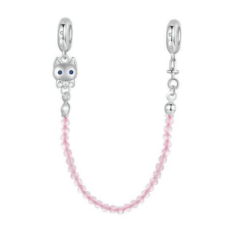 Cat Sterling Silver Zircon CZ Safety Chain For Bracelet