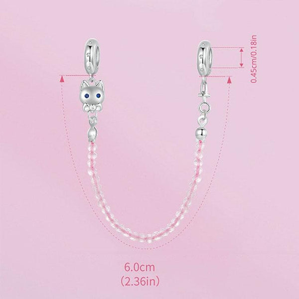 Cat Sterling Silver Zircon CZ Safety Chain For Bracelet