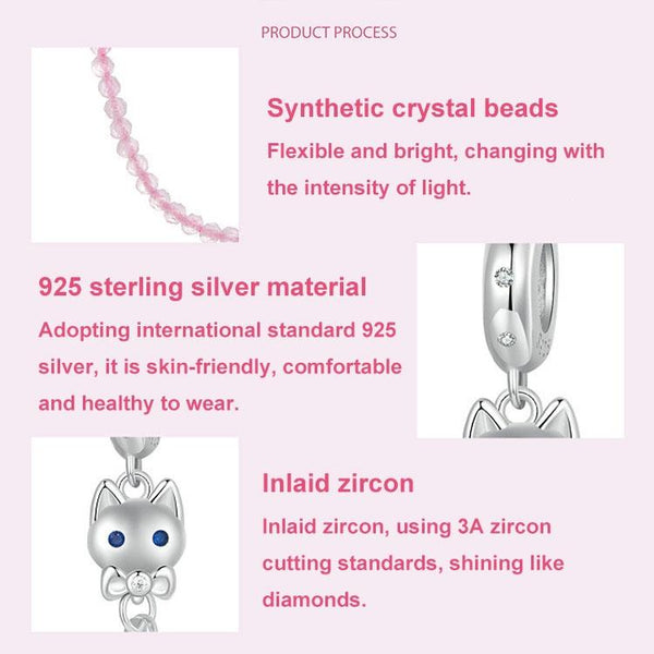 Cat Sterling Silver Zircon CZ Safety Chain For Bracelet
