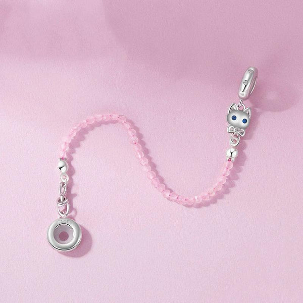 Cat Sterling Silver Zircon CZ Safety Chain For Bracelet