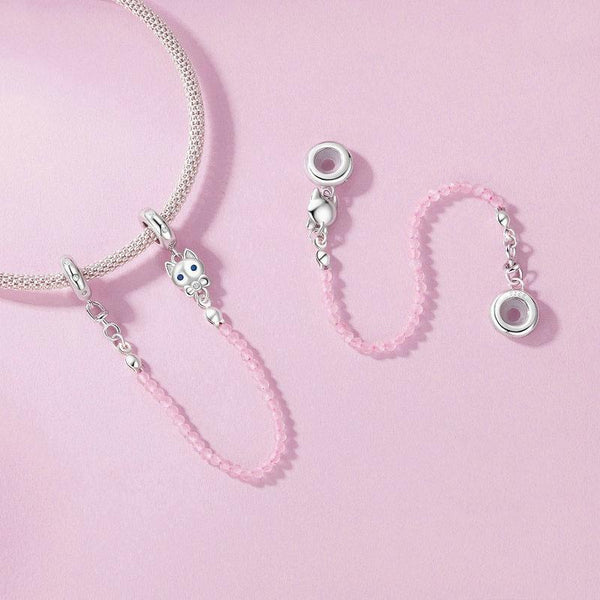 Cat Sterling Silver Zircon CZ Safety Chain For Bracelet