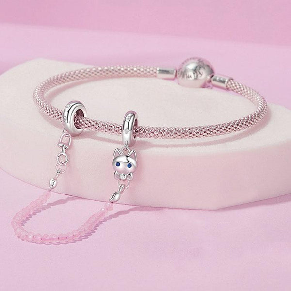 Cat Sterling Silver Zircon CZ Safety Chain For Bracelet