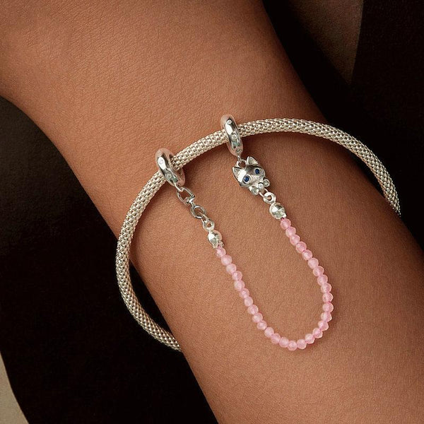 Cat Sterling Silver Zircon CZ Safety Chain For Bracelet
