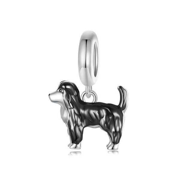 Border Collie Enamel Sterling Silver Bead Charm Pendant Bracelet Necklace