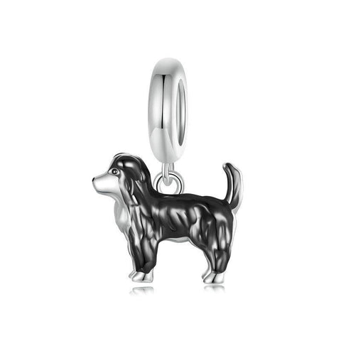 Border Collie Enamel Sterling Silver Bead Charm Pendant Bracelet Necklace