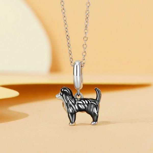 Border Collie Enamel Sterling Silver Bead Charm Pendant Bracelet Necklace