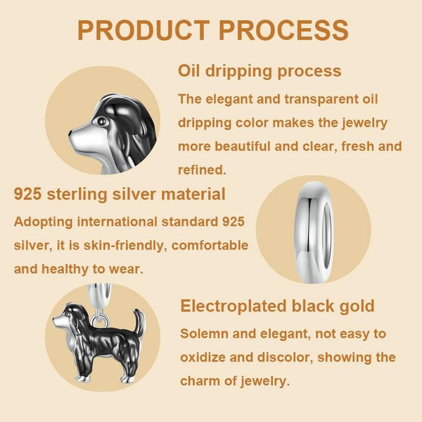 Border Collie Enamel Sterling Silver Bead Charm Pendant Bracelet Necklace