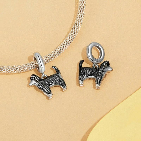 Border Collie Enamel Sterling Silver Bead Charm Pendant Bracelet Necklace