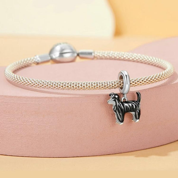 Border Collie Enamel Sterling Silver Bead Charm Pendant Bracelet Necklace