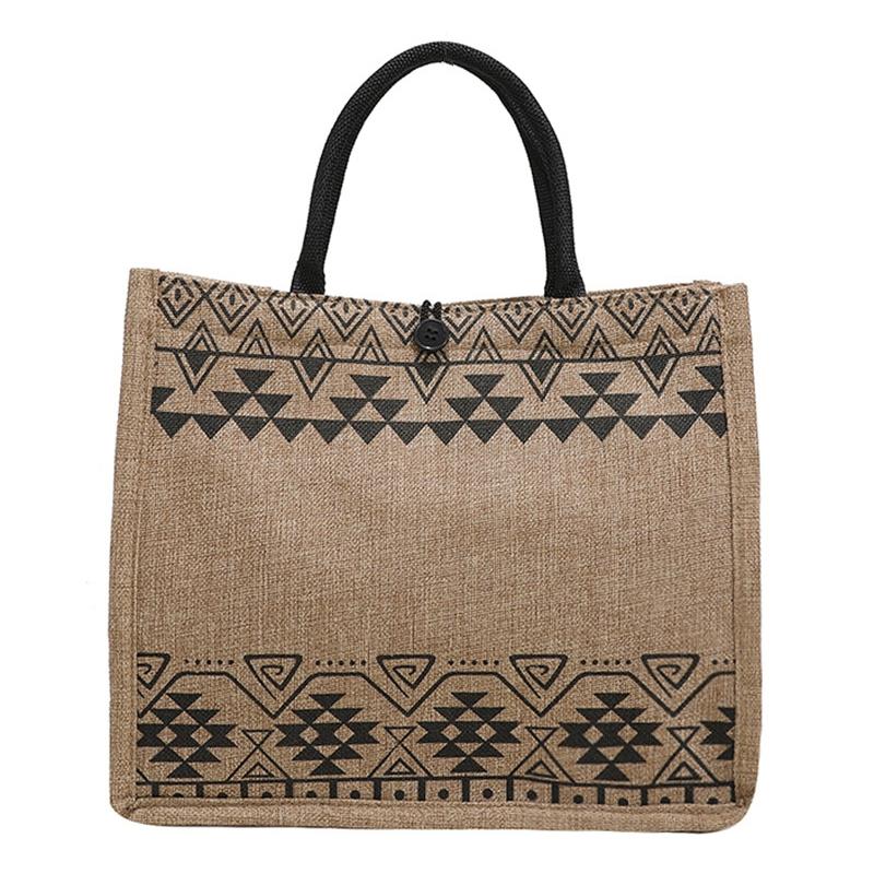 Geometric Western Aztec Print Jute Tote Shopping Bag