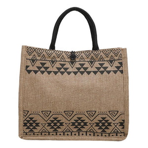 Geometric Western Aztec Print Jute Tote Shopping Bag