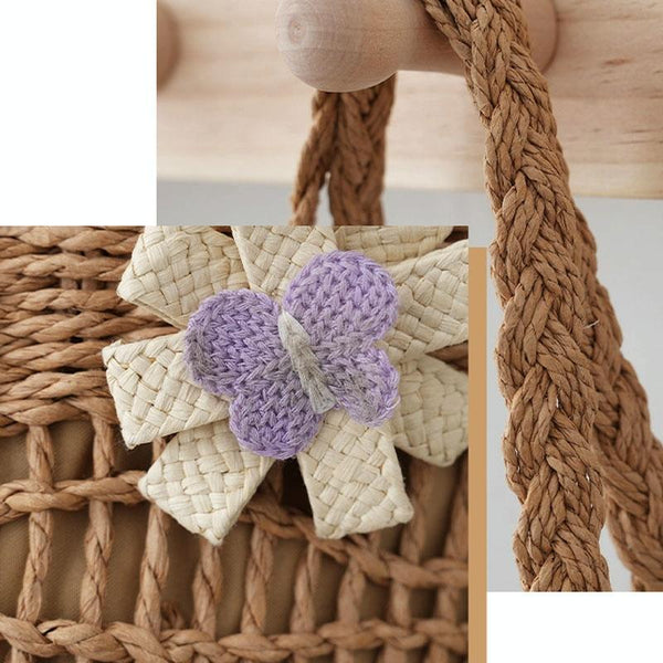 Large Capacity Straw Tote Shopping Beach Bag Wave Design Lining Light Brown