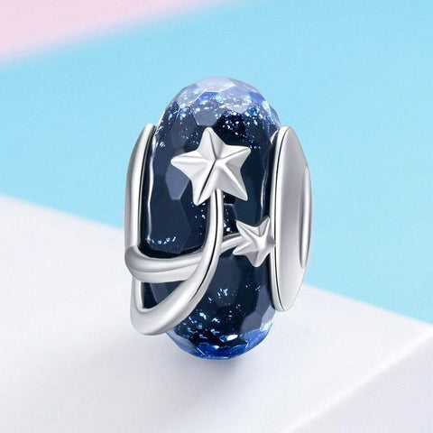 Shooting Stars Dark Blue Glass Sterling Silver Spacer Bead Charm Bracelet Necklace