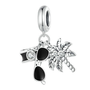 Palm Tree Sunglasses Holiday Sterling Silver Bead Charm Bracelet Necklace