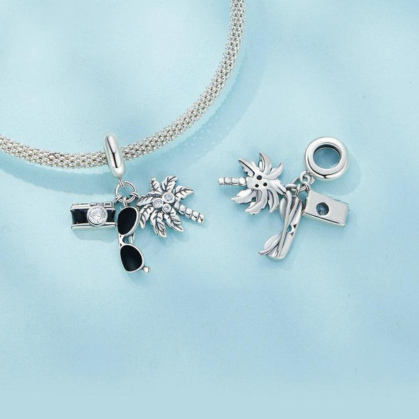 Palm Tree Sunglasses Holiday Sterling Silver Bead Charm Bracelet Necklace