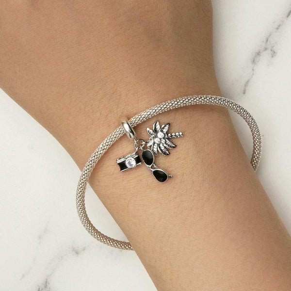 Palm Tree Sunglasses Holiday Sterling Silver Bead Charm Bracelet Necklace