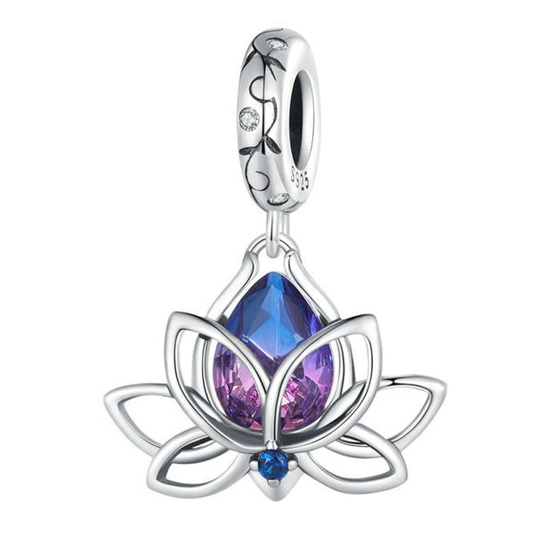 Lotus Flower Sterling Silver Zircon CZ Bead Charm Bracelet Necklace
