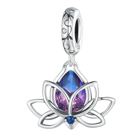 Lotus Flower Sterling Silver Zircon CZ Bead Charm Bracelet Necklace