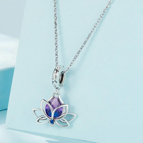 Lotus Flower Sterling Silver Zircon CZ Bead Charm Bracelet Necklace