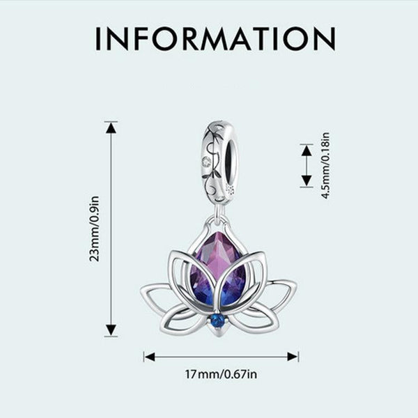 Lotus Flower Sterling Silver Zircon CZ Bead Charm Bracelet Necklace
