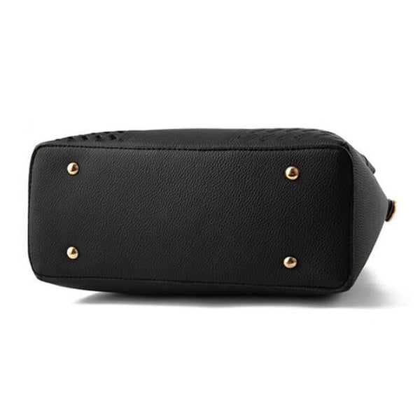 Embroidered Faux PU Leather Shoulder Crossbody Bag Tassel Charm Black