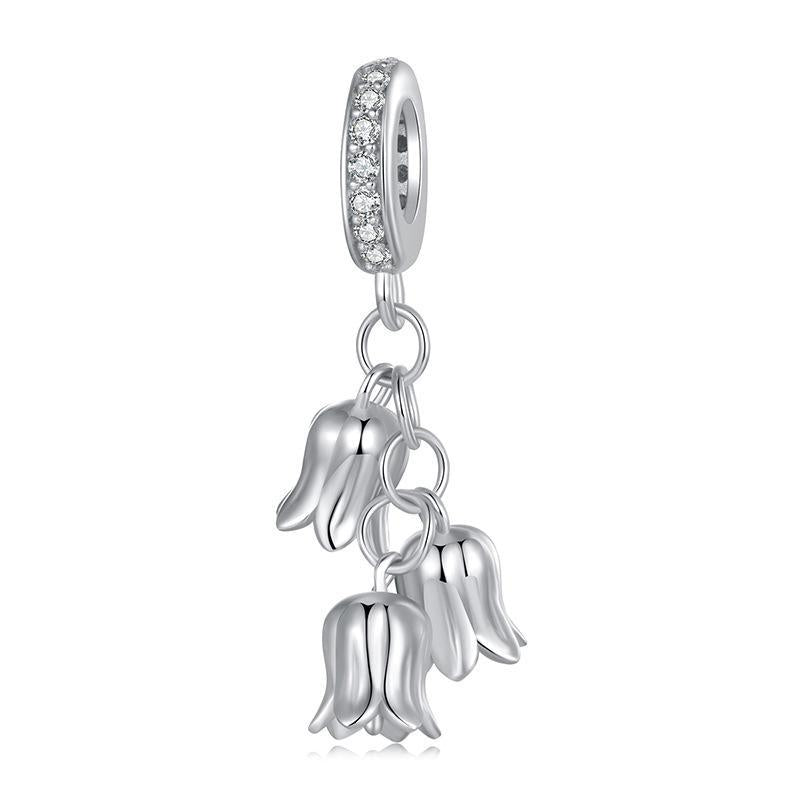 Lily Of The Valley Sterling Silver CZ Bead Charm Bracelet Necklace Pendant
