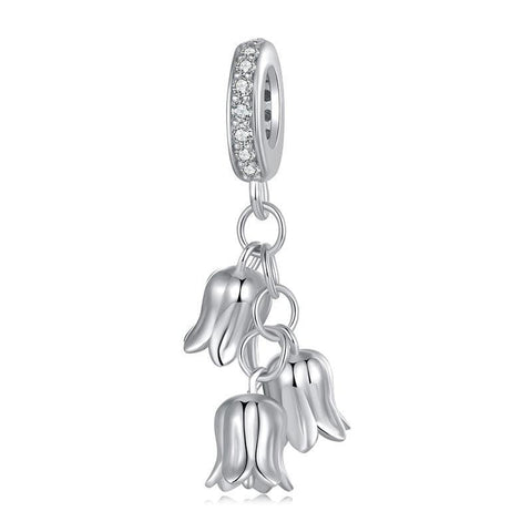Lily Of The Valley Sterling Silver CZ Bead Charm Bracelet Necklace Pendant