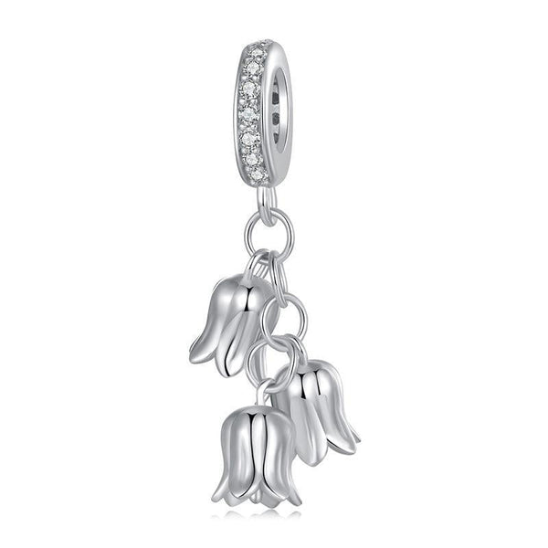 Lily Of The Valley Sterling Silver CZ Bead Charm Bracelet Necklace Pendant