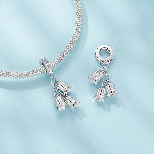 Lily Of The Valley Sterling Silver CZ Bead Charm Bracelet Necklace Pendant
