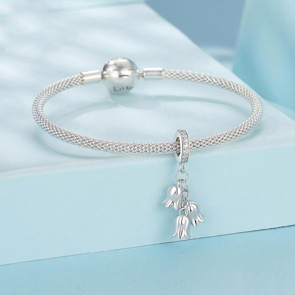Lily Of The Valley Sterling Silver CZ Bead Charm Bracelet Necklace Pendant