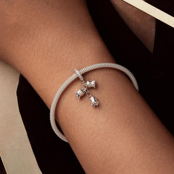 Lily Of The Valley Sterling Silver CZ Bead Charm Bracelet Necklace Pendant