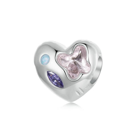 Heart Butterfly Sterling Silver Spacer Bead Charm Bracelet Necklace Pendant