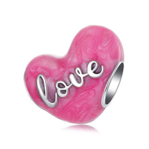 Love Heart Enamel Sterling Silver Bead Charm Bracelet Necklace Pendant