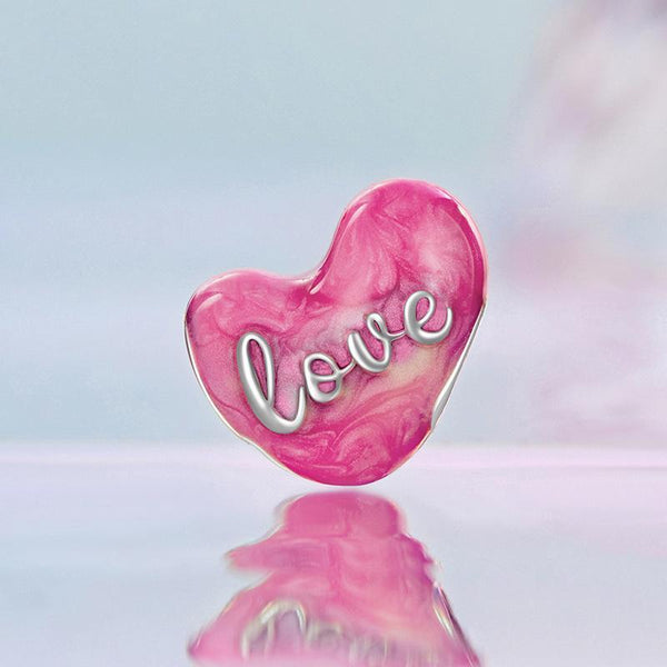 Love Heart Enamel Sterling Silver Bead Charm Bracelet Necklace Pendant