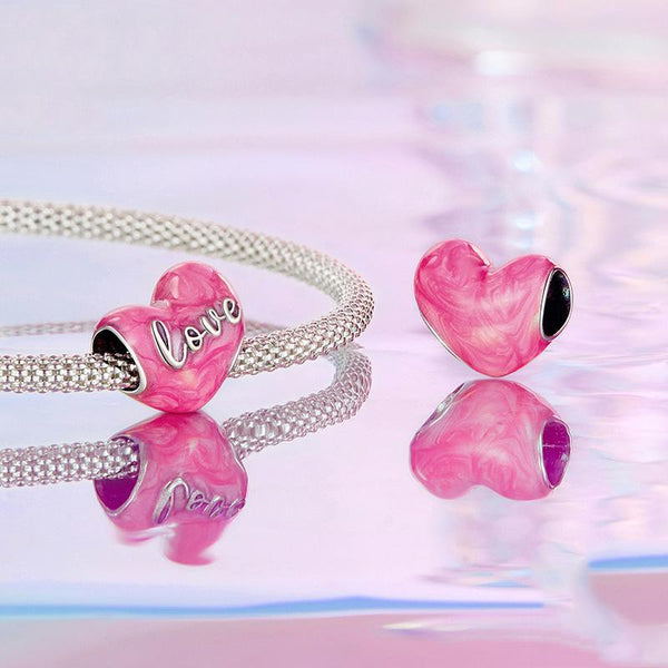 Love Heart Enamel Sterling Silver Bead Charm Bracelet Necklace Pendant
