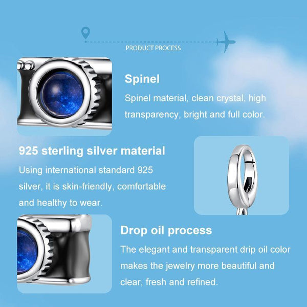 Photographer Camera Sterling Silver Crystal Bead Charm Bracelet