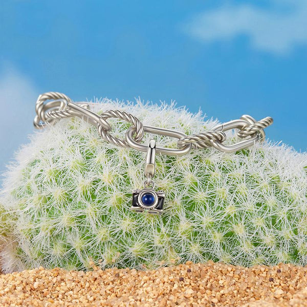 Photographer Camera Sterling Silver Crystal Bead Charm Bracelet