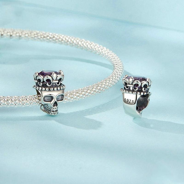 Halloween Skull Sterling Silver Bead Charm Bracelet Necklace Pendant