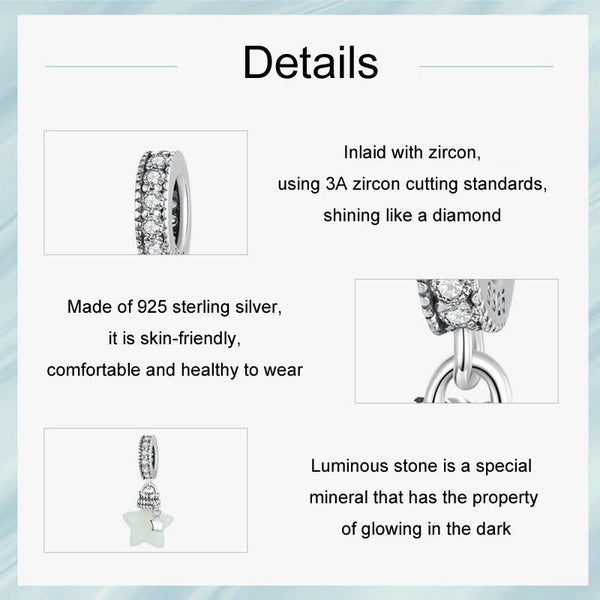Luminous Star Sterling Silver CZ Bead Charm Bracelet Necklace