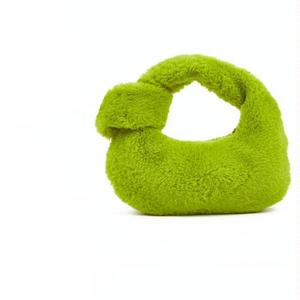 Plush Rabbit Fleece Tote Bag Handbag Knotted Handle Olive Green