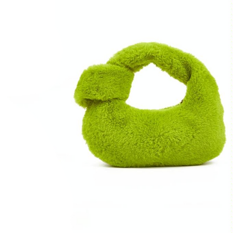 Plush Rabbit Fleece Tote Bag Handbag Knotted Handle Olive Green