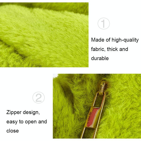 Plush Rabbit Fleece Tote Bag Handbag Knotted Handle Olive Green