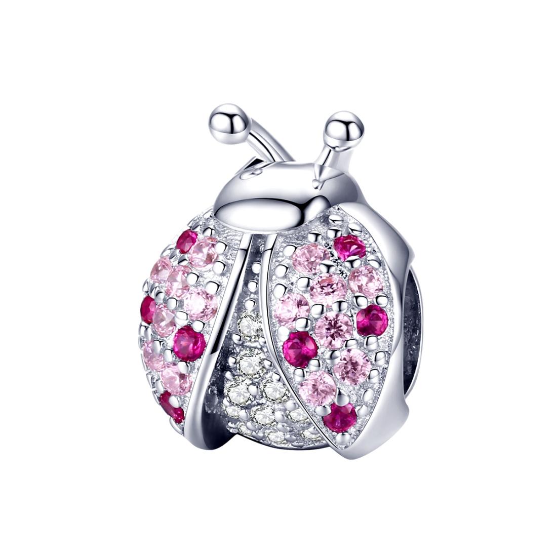 Ladybird Ladybug Sterling Silver CZ Bead Charm Bracelet Necklace Pendant