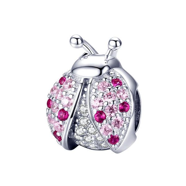 Ladybird Ladybug Sterling Silver CZ Bead Charm Bracelet Necklace Pendant