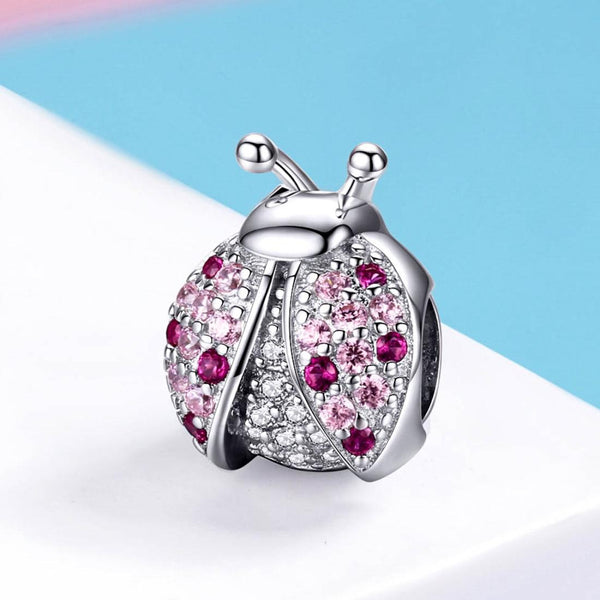 Ladybird Ladybug Sterling Silver CZ Bead Charm Bracelet Necklace Pendant