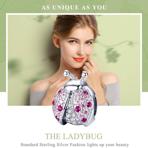 Ladybird Ladybug Sterling Silver CZ Bead Charm Bracelet Necklace Pendant