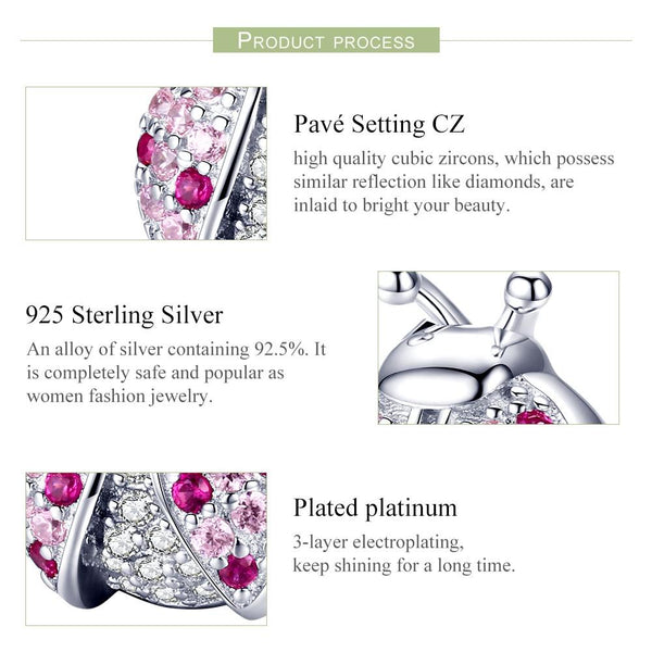 Ladybird Ladybug Sterling Silver CZ Bead Charm Bracelet Necklace Pendant