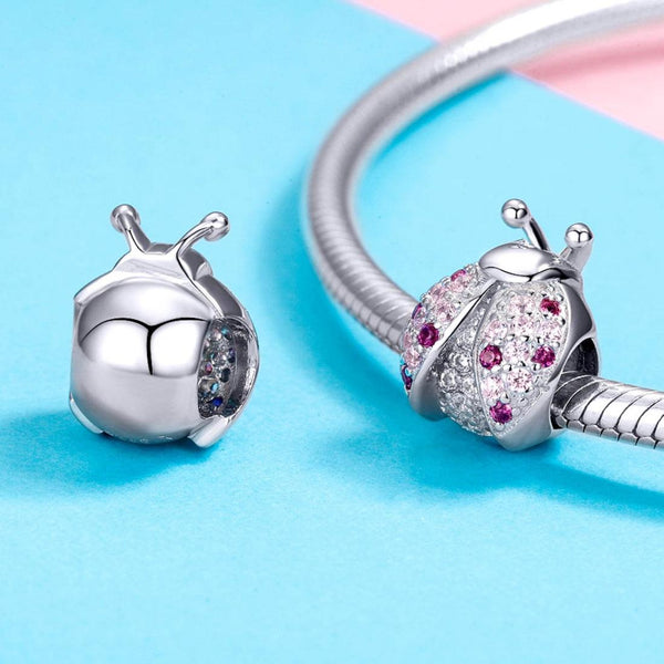 Ladybird Ladybug Sterling Silver CZ Bead Charm Bracelet Necklace Pendant