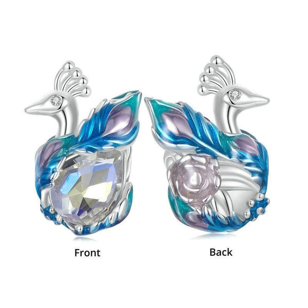 Peacock Enamel Sterling Silver CZ Bead Charm Bracelet Necklace Pendant