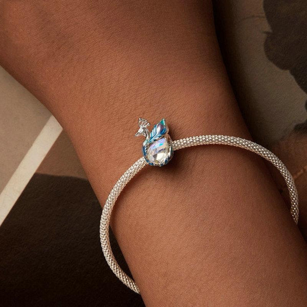 Peacock Enamel Sterling Silver CZ Bead Charm Bracelet Necklace Pendant